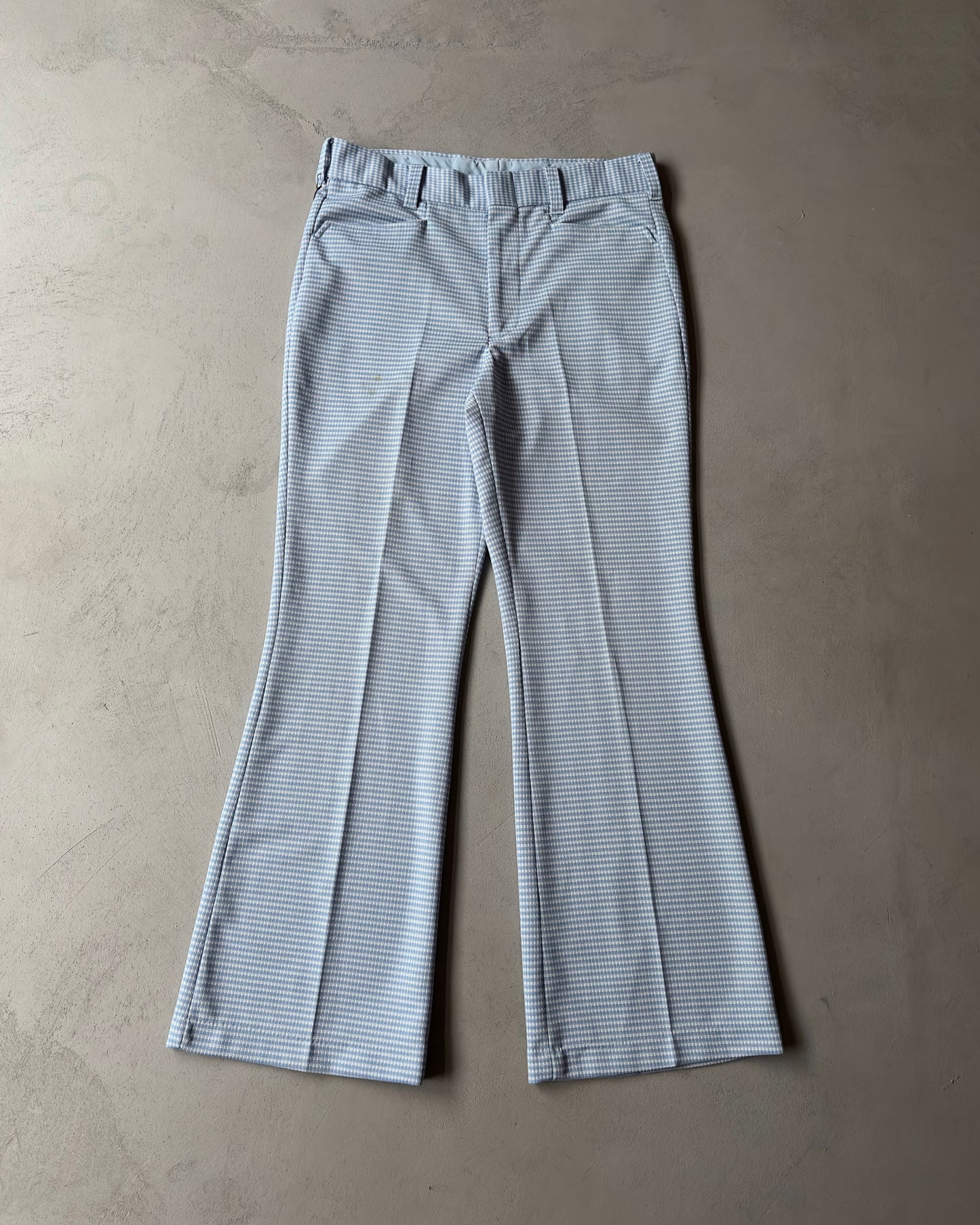 1970s - Blue/White Checkered Flare Trousers - 33x30