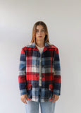 1970s - Blue/Red Plaid Wool Shacket - S