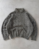 1980s - Salt & Pepper Cable Knit Wool Sweater - L