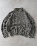 1980s - Salt & Pepper Cable Knit Wool Sweater - L