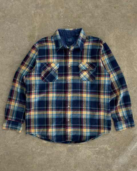 1980s - Navy/Yellow Sears Plaid Flannel - L