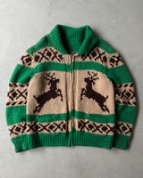 1960s - Green/Brown Cowichan Wool Sweater - M