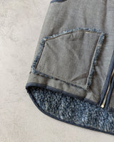 1970s - Charcoal/Blue Deep Pile Lined Vest - M