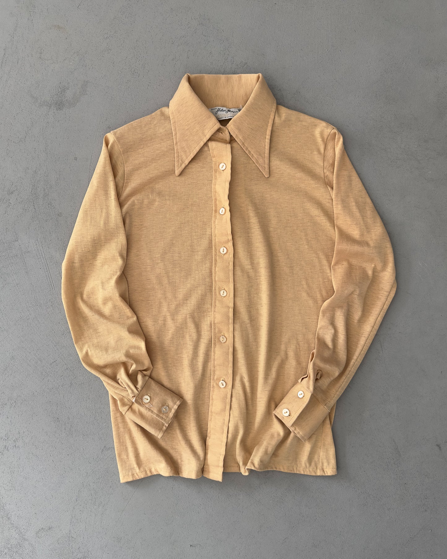 1970s - Camel Helen Harper Jersey Button Up - XS