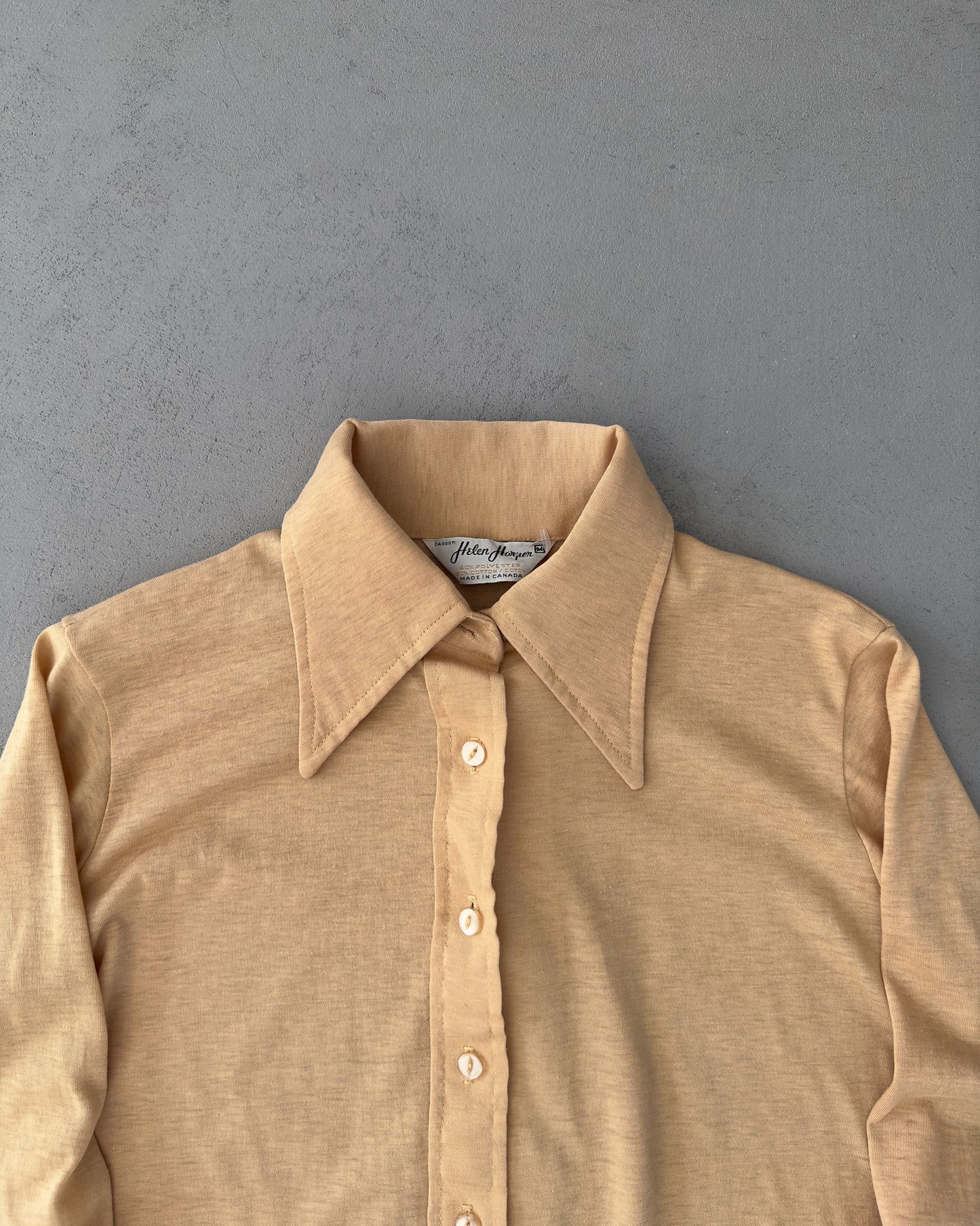 1970s - Camel Helen Harper Jersey Button Up - XS