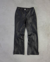 1990s - Black Low Rise Women's Flare Leather Pants - 28x30
