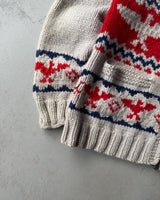 1960s - Grey/Red Cowichan Wool Sweater - M