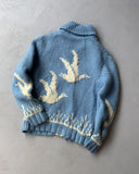 1960s - Blue/Cream "Birds" Cowichan Sweater - XS