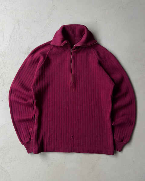 1970s - Dark Magenta Wool 1/4 Zip Sweater - S