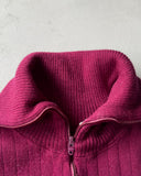 1970s - Dark Magenta Wool 1/4 Zip Sweater - S