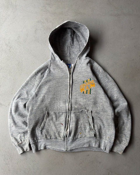 1990s - Grey College W&M Champion Thermal Lined Zip Hoodie - L