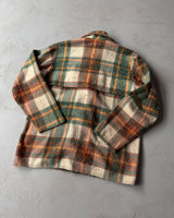 1970s - Green/Cream Distressed Plaid Wool Shacket - L/XL