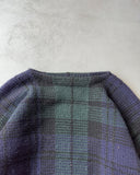 1970s - Navy/Green Plaid Wool Sweater - M/L