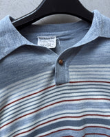 1970s - Blue/Red Acrylic Striped Polo - M/L