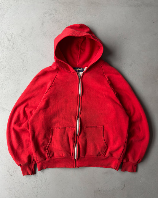 1980s - Red Thermal Lined Zip Up Hoodie - M/L