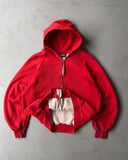 1980s - Red Thermal Lined Zip Up Hoodie - M/L