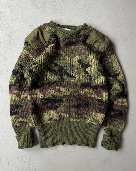 1980s - Camo Military Wool Sweater - XS