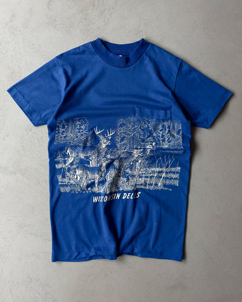 1980s - Blue Nature Pocket T-Shirt - XS