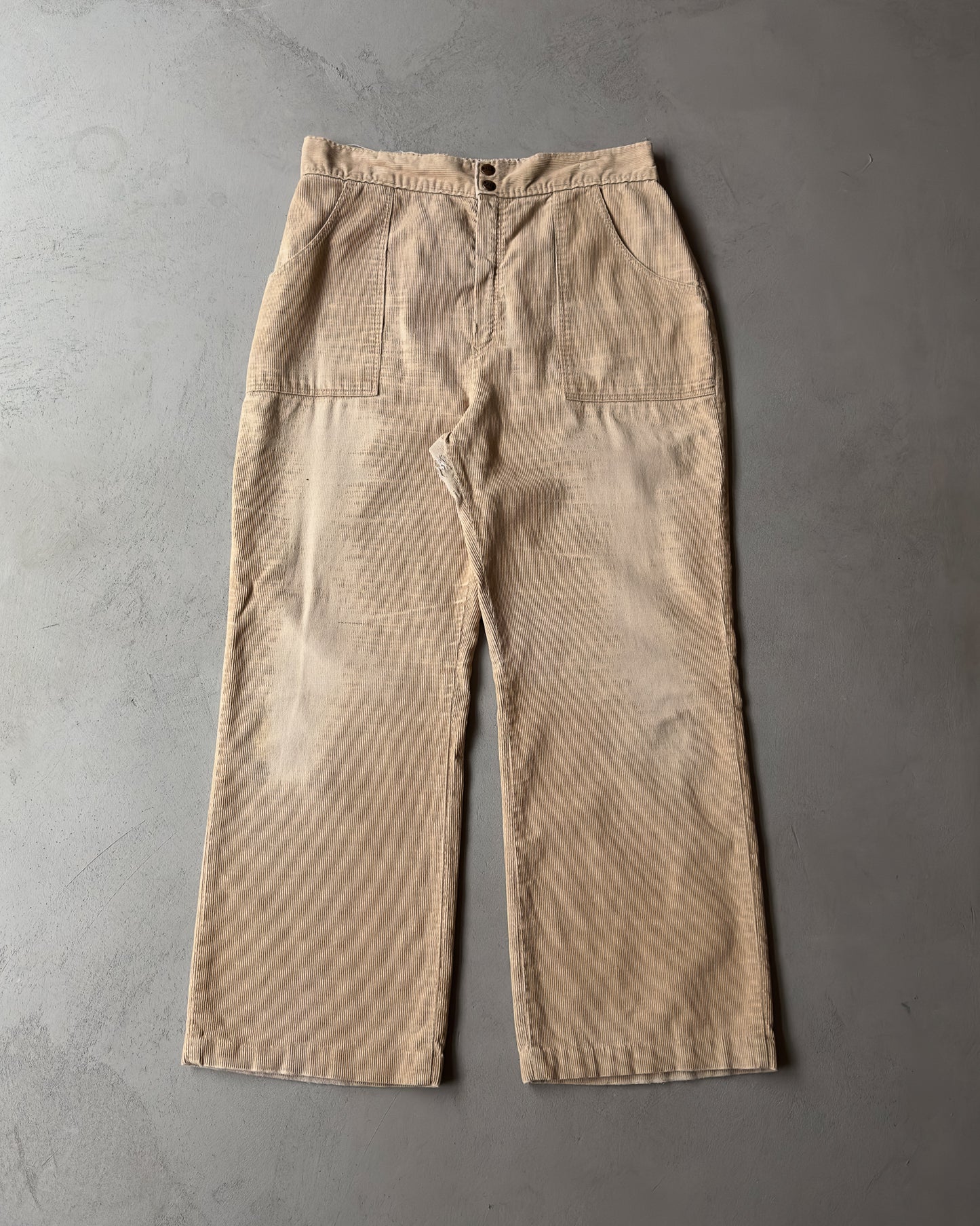 1970s - Distressed Beige Corduroy Loose Pants - 32x27