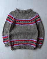 1980s - Charcoal/Purple Hand Knit Wool Sweater - S